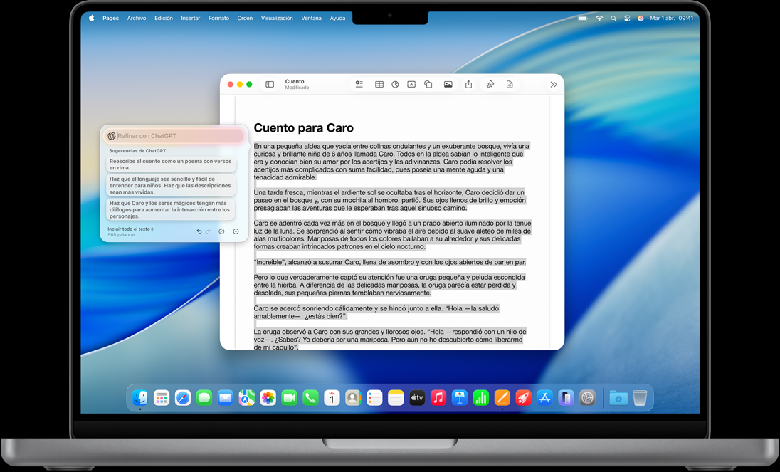 Se muestra la funcionalidad Redactar en Herramientas de Escritura en un MacBook