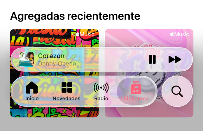 Los controles translúcidos de Apple Music refractan el fondo