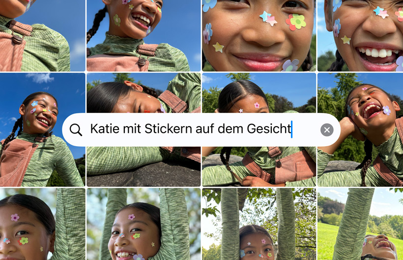 Ein Fotoraster, basierend auf der Suchanfrage „Katie mit Stickern auf dem Gesicht“
