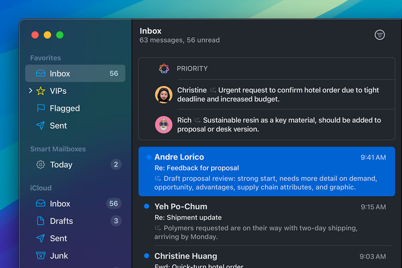 La funzione messaggi con priorità di Apple Intelligence nell’app Mail