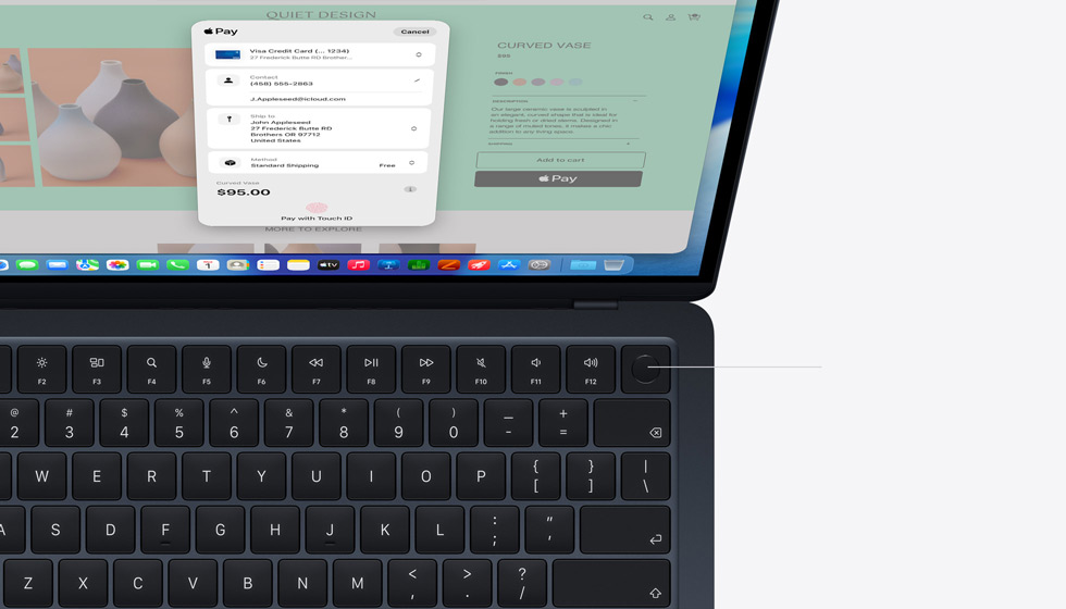 Un MacBook Air abierto que muestra la ubicación del botón Touch ID