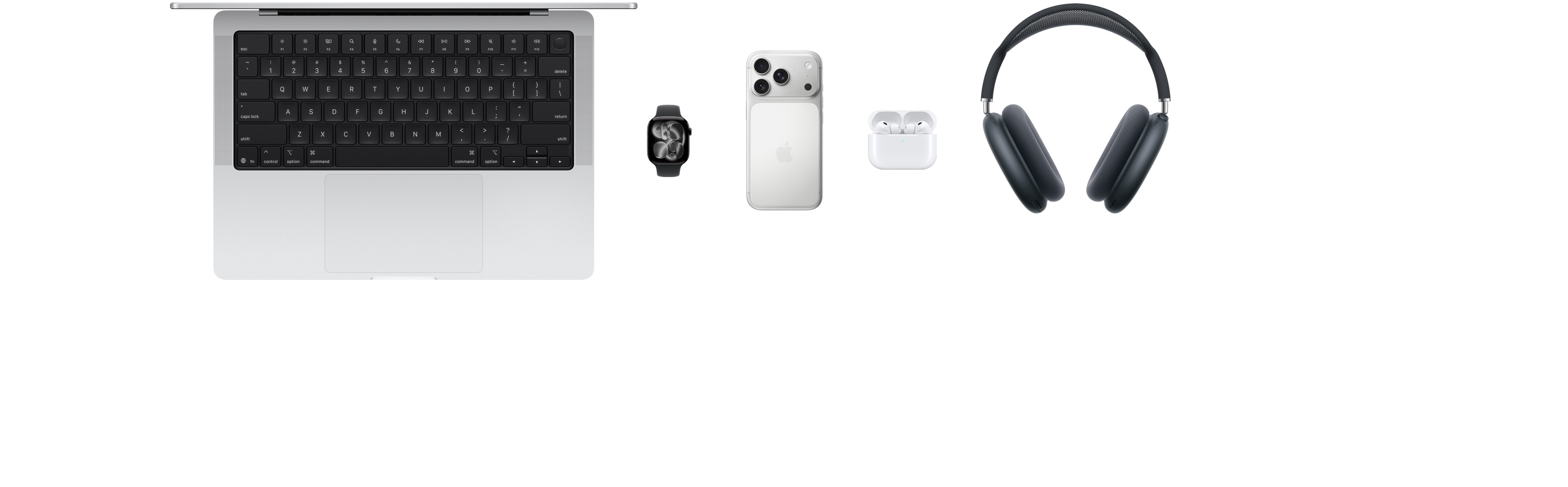 Berbagai produk Apple, termasuk MacBook, Apple Watch Series 11, iPhone 17 Pro, AirPods Pro 3, AirPods Max, Apple Vision Pro, Apple Pencil Pro, dan iPad Pro