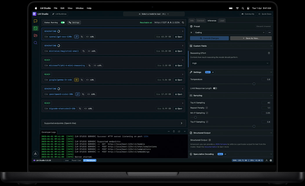 Screen of MacBook Pro showing LM Studio