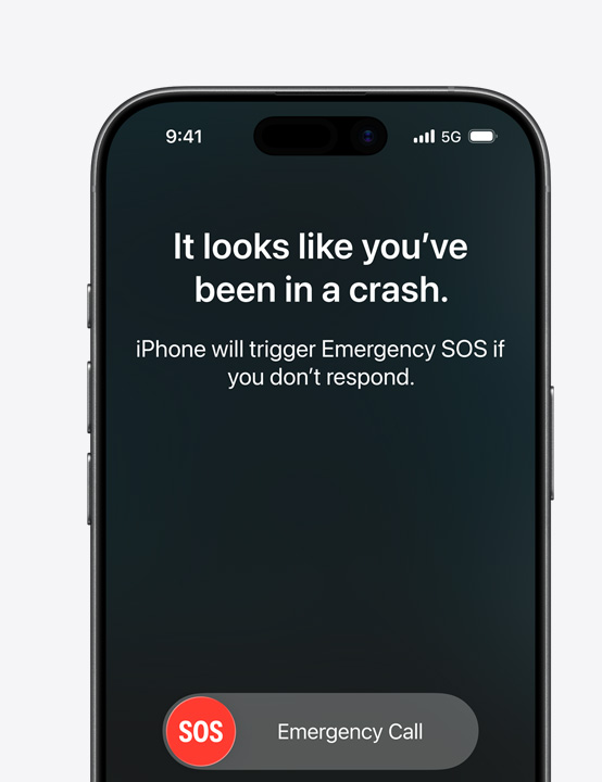 車禍偵測畫面上寫著「It looks like you've been in a crash. iPhone will trigger Emergency SOS if you don't respond」