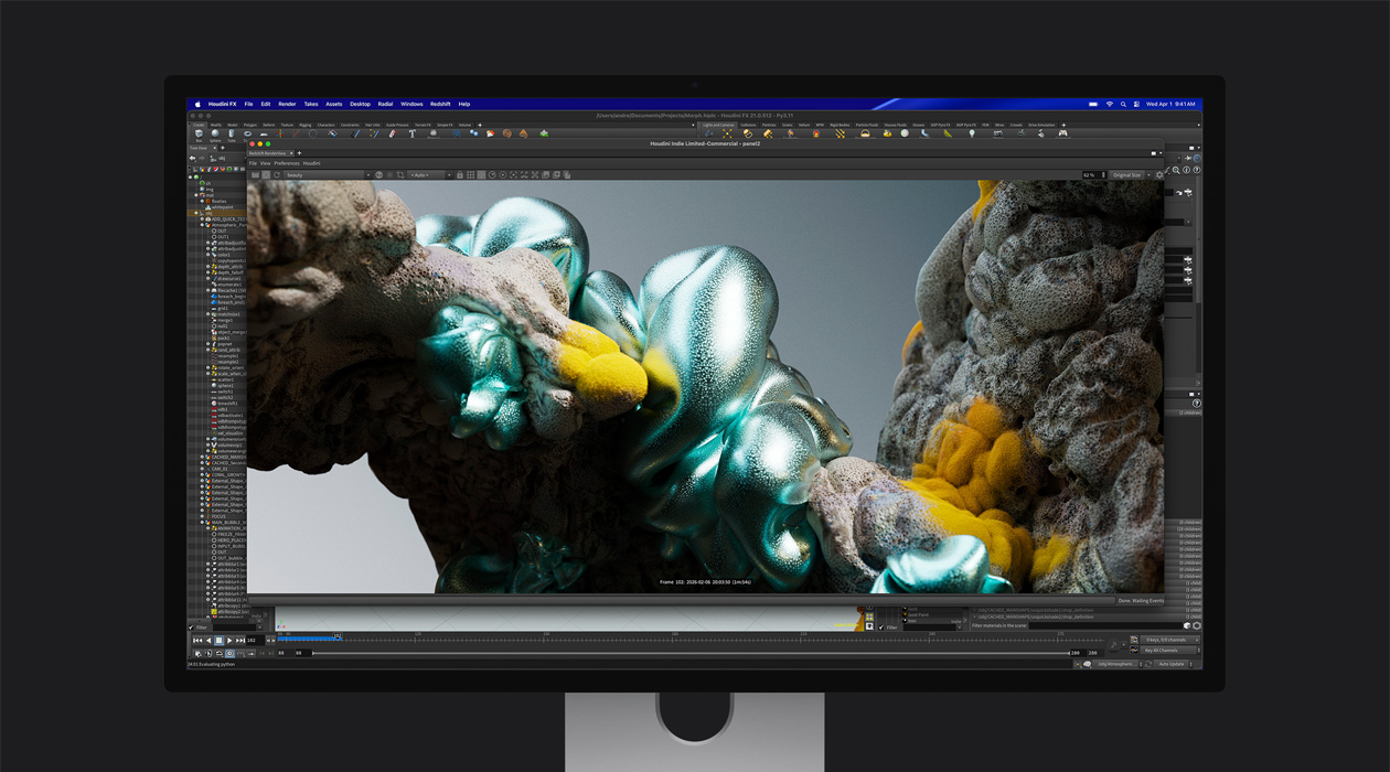 Kadr z pliku animacji na monitorze Studio Display XDR