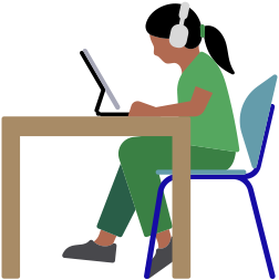 Una mujer sentada en un escritorio usa unos AirPods Max y un iPad