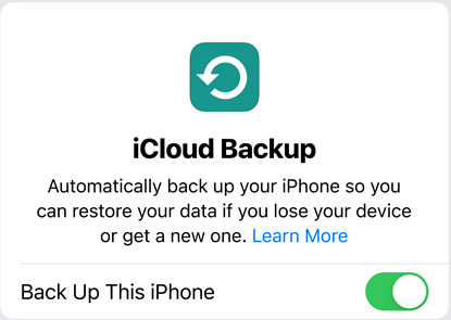 Écran affichant l’utilisation de données de la Sauvegarde iCloud