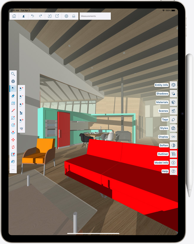 iPad Air otočený na výšku s prichytenou ceruzkou Apple Pencil a pestrofarebným obrázkom na obrazovke