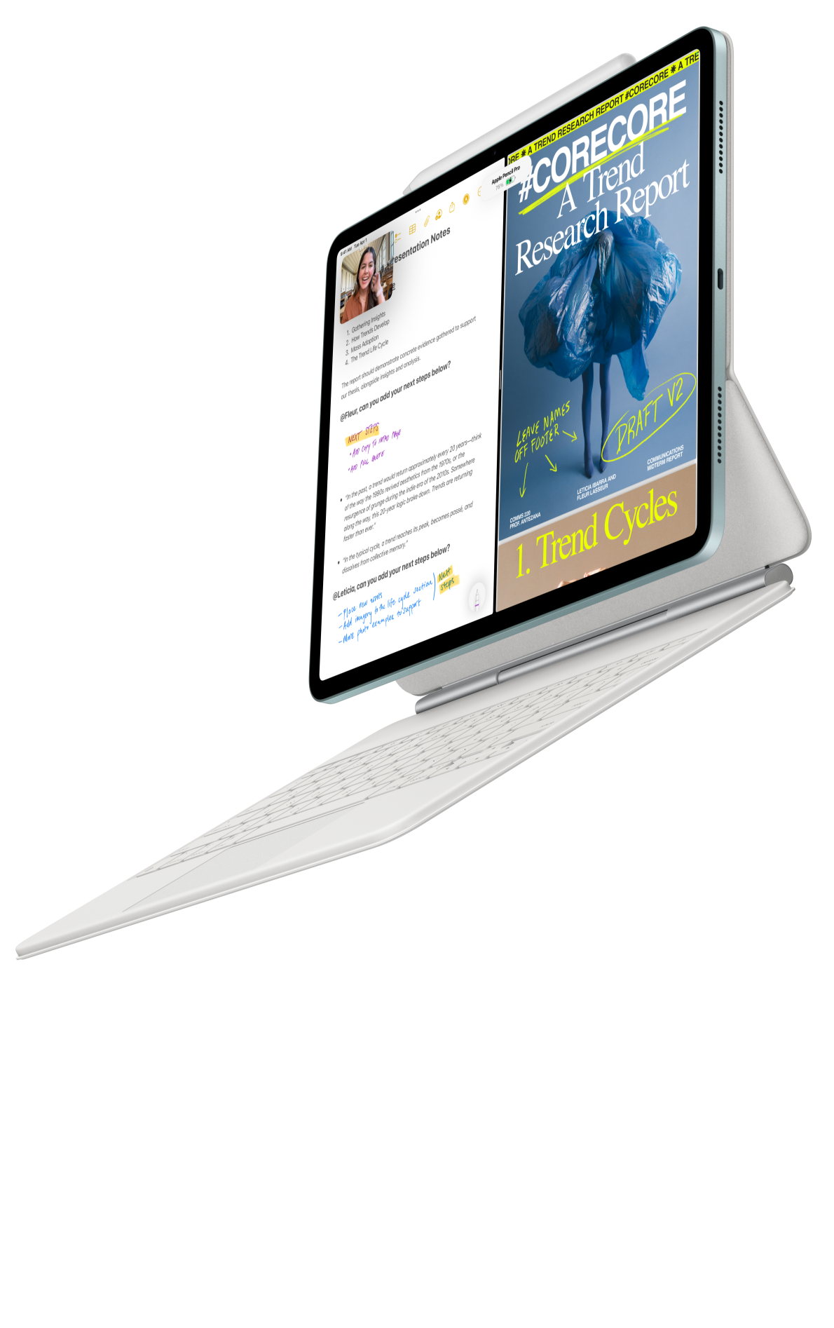 iPad Air s pricvaknutou klávesnicou Magic Keyboard k iPadu Air a ceruzkou Apple Pencil Pro