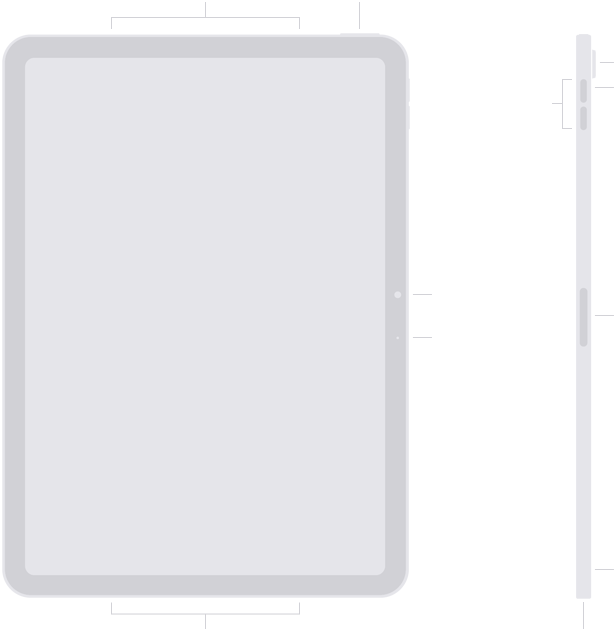 „iPad Air“ mygtukų ir jungčių vietos