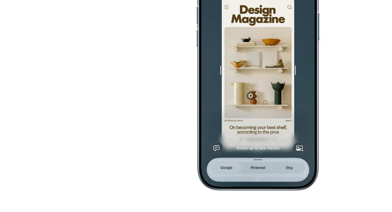 iPhone Air’in önden dış görünümü, görsel zeka özelliği kullanımda, yan düğmeler