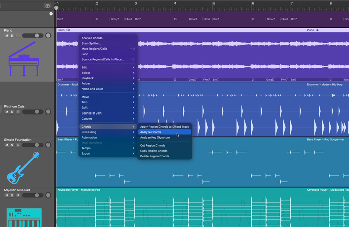 Chord Track controls, tool to apply analyze chords to chord track
