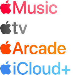 A list of Apple services: Apple Music, Apple Fitness Plus, Apple TV Plus, Apple Arcade, and Apple iCloud Plus